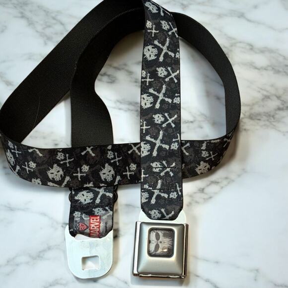 MARVEL Buckle Up Buckle Down Seat Belt Buckle Skulls AOP Black Adjustable 36" - Picture 5 of 8
